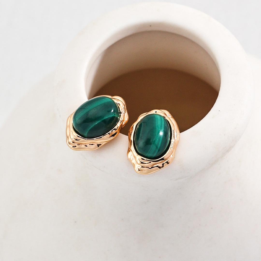 Natural malachite earring studs