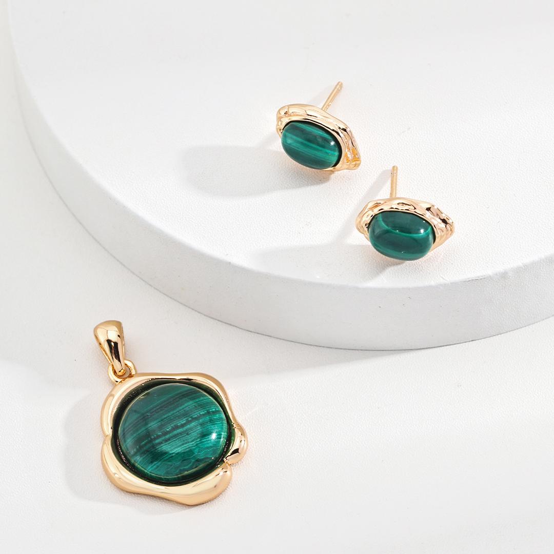 Natural malachite earring studs